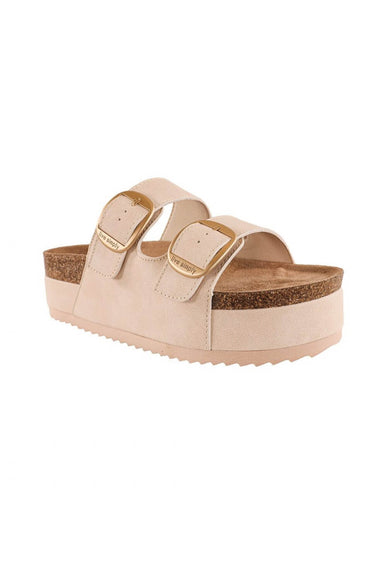 Womens Simply Southern Platform Large Buckle Sandals for Women in Off White