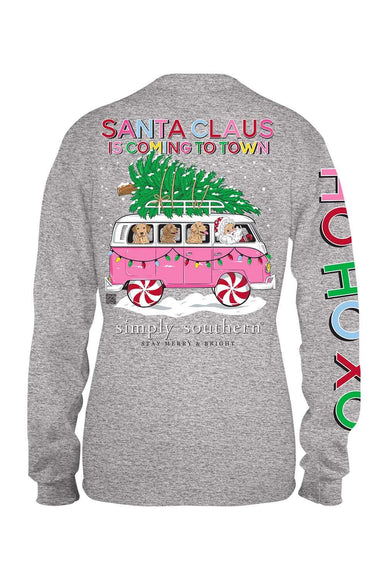Simply Southern Long Sleeve Santa Bus T-Shirt for Women in Grey