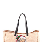 Simply Southern Bags Sparkle Sherpa Santa Tote Bag for Women in Cream