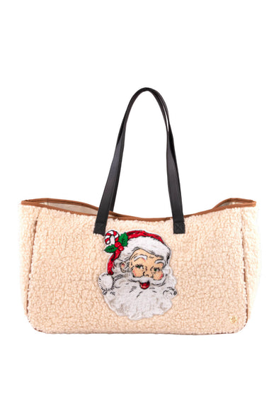 Simply Southern Bags Sparkle Sherpa Santa Tote Bag for Women in Cream