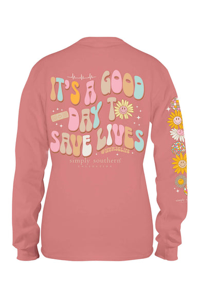 Simply Southern Long Sleeve Save Lives T-Shirt for Women in Rouge