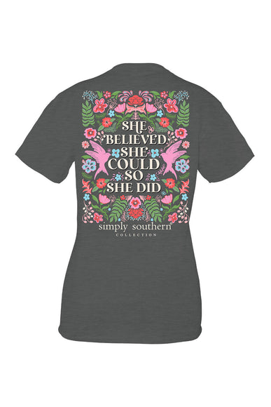 Simply Southern Womens Shirts She Believed T-Shirt for Women in Grey