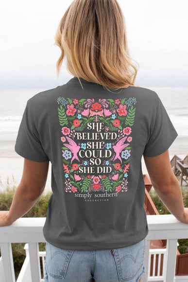 Simply Southern Womens Shirts She Believed T-Shirt for Women in Grey
