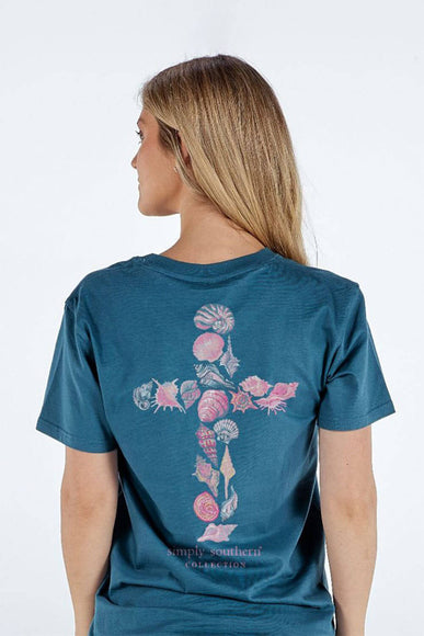 Simply Southern Shell Cross T-Shirt for Women in Comet Blue