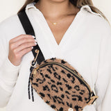 Simply Southern Sherpa Belt Bag for Women in Leopard Print Brown