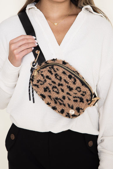 Simply Southern Sherpa Belt Bag for Women in Leopard Print Brown