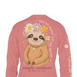 Simply Southern Plus Size Long Sleeve Sloth Sparkle T-Shirt for Women in Rouge