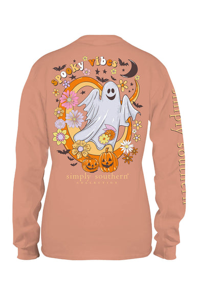 Womens Simply Southern Plus Size Long Sleeve Spooky Vibes T-Shirt for Women in Cafe