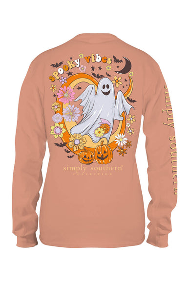 Simply Southern Long Sleeve Shirts Spooky Vibes T-Shirt for Women in Cafe