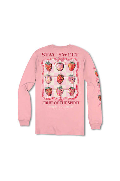Simply Southern Youth Stay Sweet Long Sleeve T-Shirt for Women in Pink