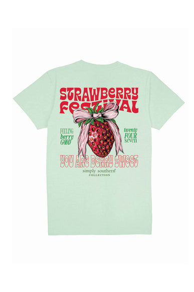 Simply Southern Plus Size Strawberry T-Shirt for Women in Mint