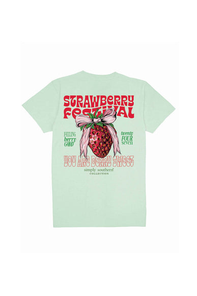  Simply Southern Youth Girls Strawberry T-Shirt for Girls in Mint