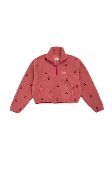 Simply Southern Youth Taylor ½ Zip Red Cherry Pullover for Girls in Pink