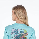  Simply Southern Womens T-Shirts Trust The Flow Track T-Shirt for Women in Wash Aqua Blue 