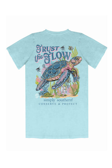  Simply Southern Womens T-Shirts Trust The Flow Track T-Shirt for Women in Wash Aqua Blue 