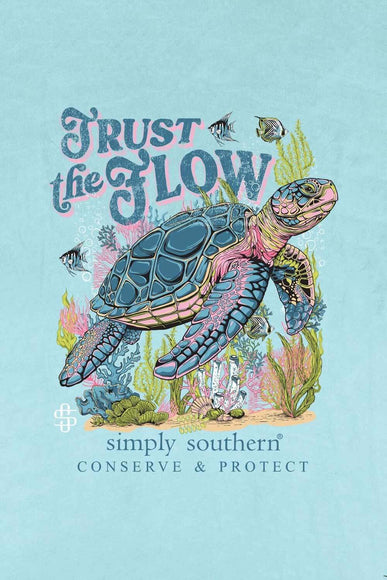  Simply Southern Womens T-Shirts Trust The Flow Track T-Shirt for Women in Wash Aqua Blue 