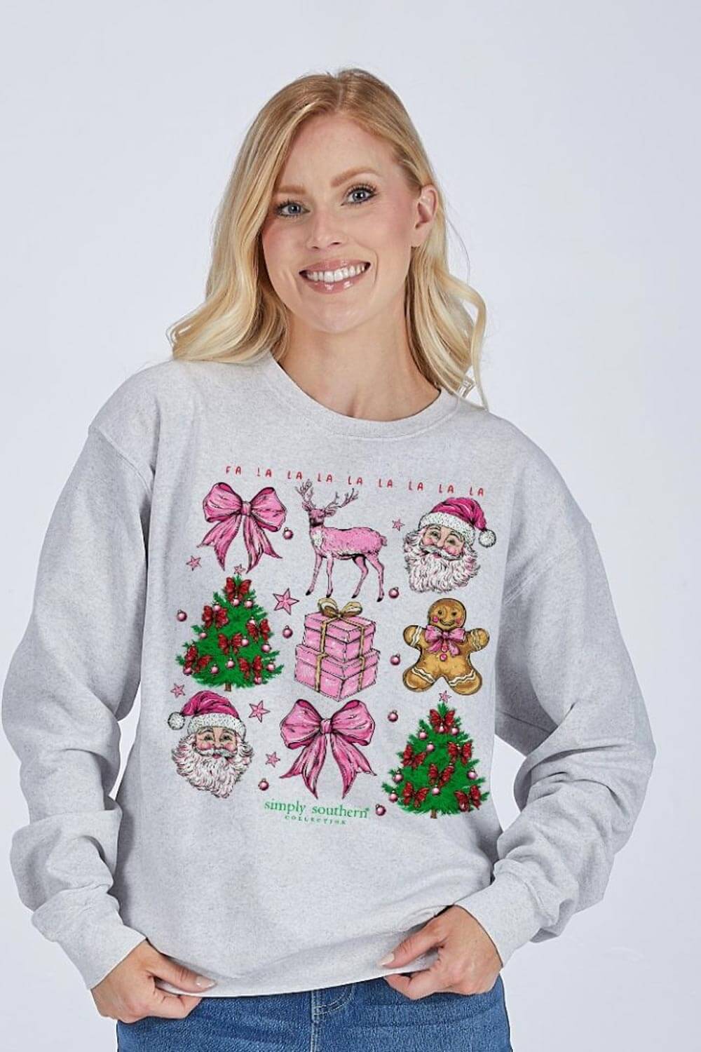 Simply Southern Trees Crewneck for Women in Light Grey