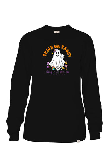 Simply Southern Long Sleeve Shirts Boo Crew T-Shirt for Women in Black