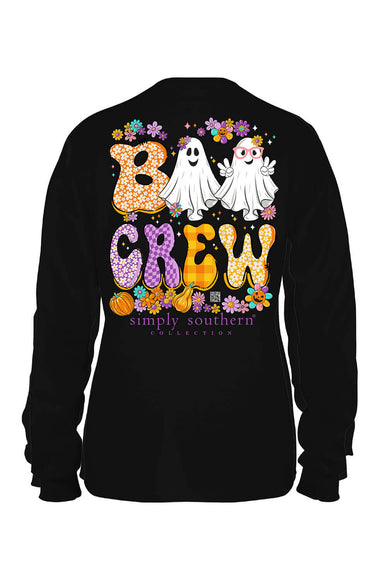 Simply Southern Long Sleeve Shirts Boo Crew T-Shirt for Women in Black
