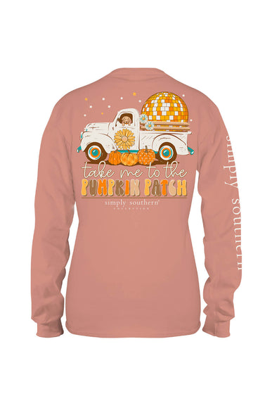 Girls Simply Southern Youth Long Sleeve Pumpkin Patch T-Shirt for Girls in Cafe