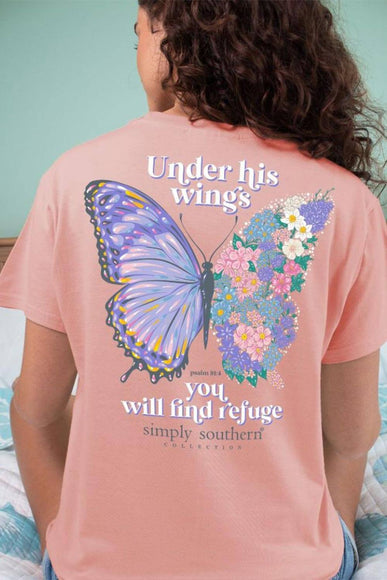 Womens Simply Southern Shirts Under His Wings T-Shirt for Women in Pink 