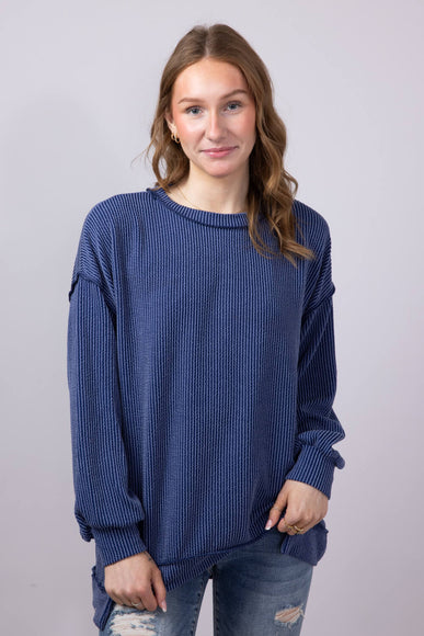 Simply Southern Womens Clothing Urban Ribbed Knit Hi-Lo Top for Women in Navy