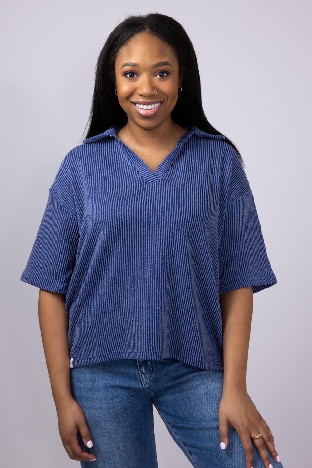 Simply Southern Urban Ribbed Knit Johnny Collar Top for