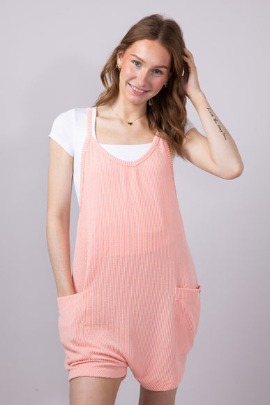 Simply Southern Urban Ribbed Knit Romper for Women in Coral