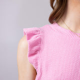 Womens Simply Southern Urban Ribbed Knit Ruffled Sleeve Top for Women in Blush
