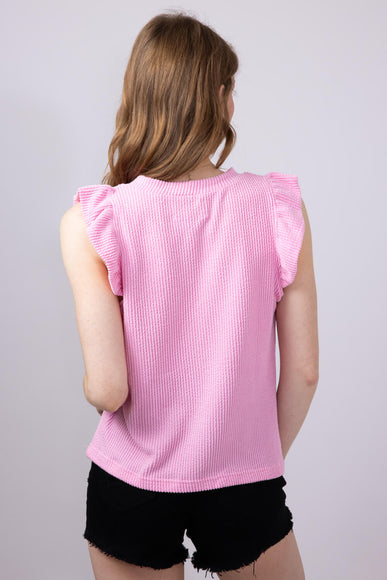 Womens Simply Southern Urban Ribbed Knit Ruffled Sleeve Top for Women in Blush