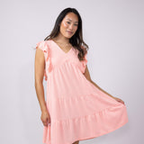 Womens Simply Southern Urban Rib Tiered Ruffle Dress for Women in Coral
