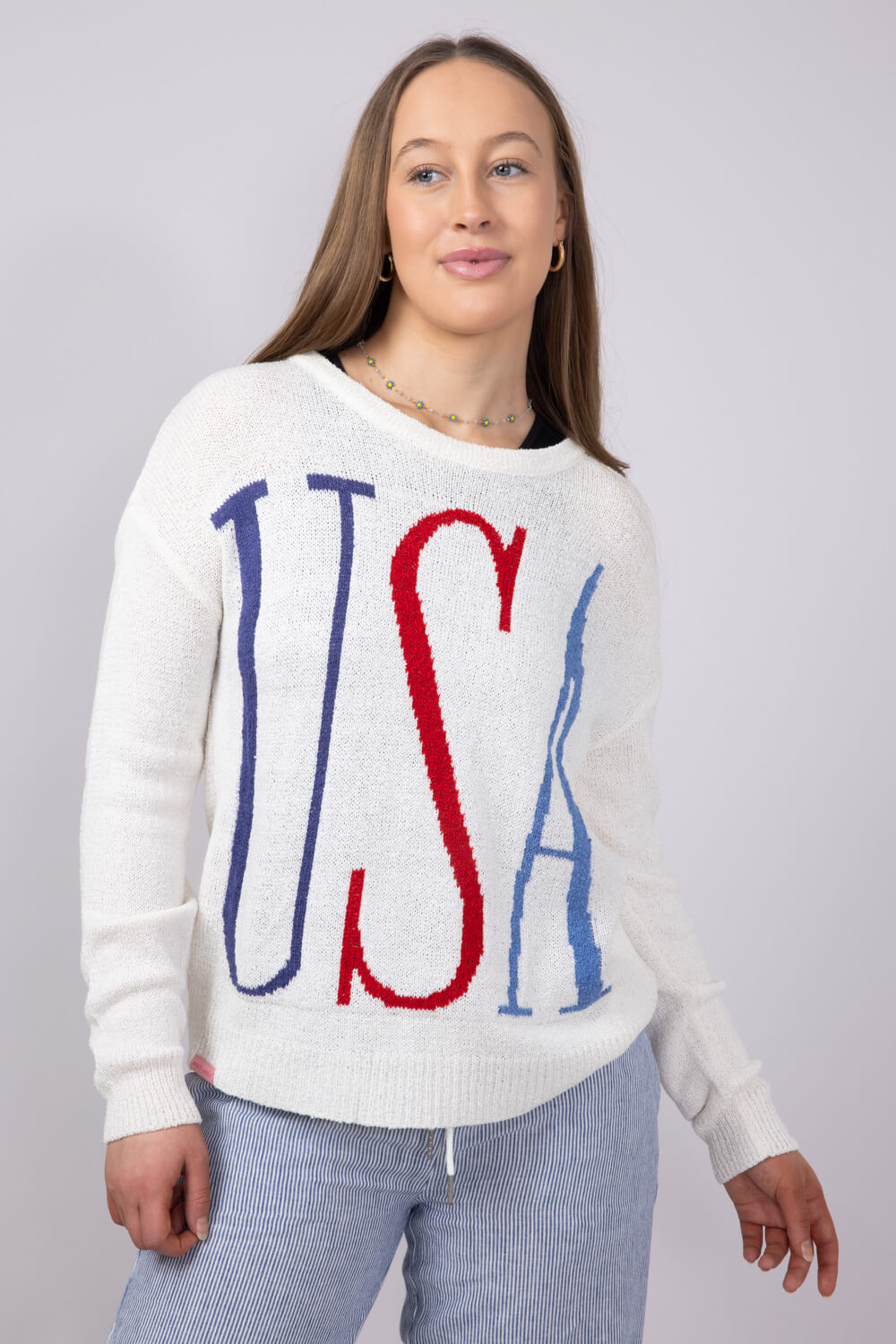 Simply Southern Womens USA Sweater for Women in Cream