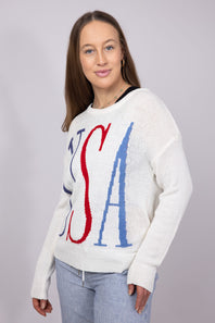 Simply Southern Womens USA Sweater for Women in Cream