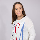 Simply Southern Womens USA Sweater for Women in Cream
