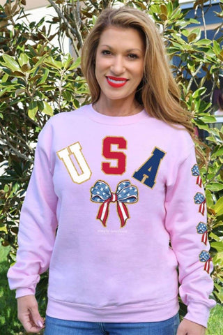 Simply Southern USA Fleece Crewneck for Women in Pink