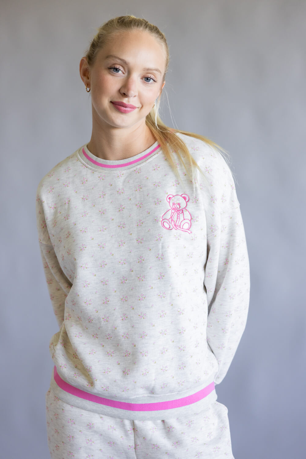 Simply Southern Love Varsity Crew Sweatshirt for Women in Gray
