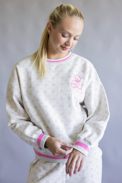 Simply Southern Love Varsity Crew Sweatshirt for Women in Gray