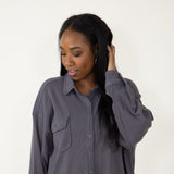 Simply Southern Waffle Knit Shacket for Women in Grey