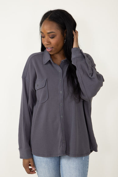 Simply Southern Waffle Knit Shacket for Women in Grey