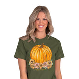 Simply Southern Flower Pumpkin T-Shirt for Women in Heather Green