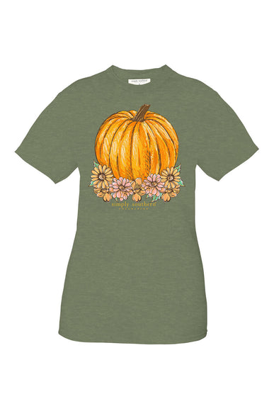 Simply Southern Flower Pumpkin T-Shirt for Women in Heather Green