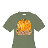 Simply Southern Plus Size Flower Pumpkin T-Shirt for Women in Heather Green
