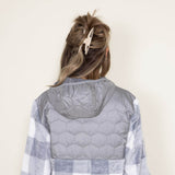 Simply Southern Furry Quarter Pullover Snap for Women in Grey Plaid