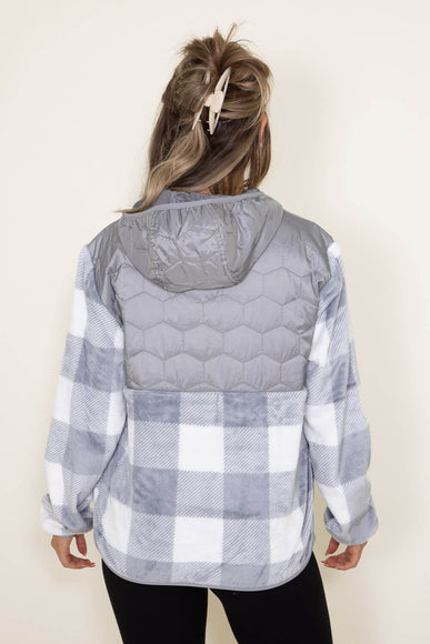 Simply Southern Furry Quarter Pullover Snap for Women in Grey Plaid