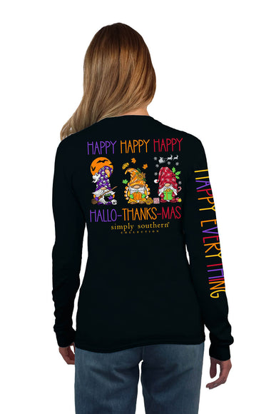 Womens Simply Southern Long Sleeve Hallo-Thanks-Mas T-Shirt for Women in Black 