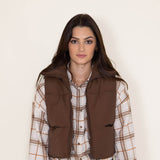 Simply Southern Womens Cropped Puffer Vest for Women in Mocha Brown