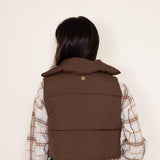 Simply Southern Womens Cropped Puffer Vest for Women in Mocha Brown