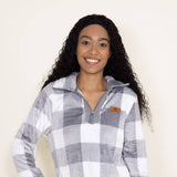Simply Southern Mock Neck Zip Pullover for Women in Plaid Grey