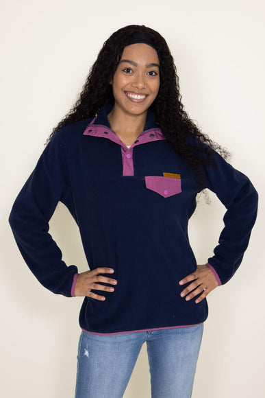 Simply Southern Quarter Snap Fleece Pullover for Women in Blue