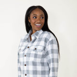 Simply Southern High Low Hem Shacket for Women in Plaid Grey